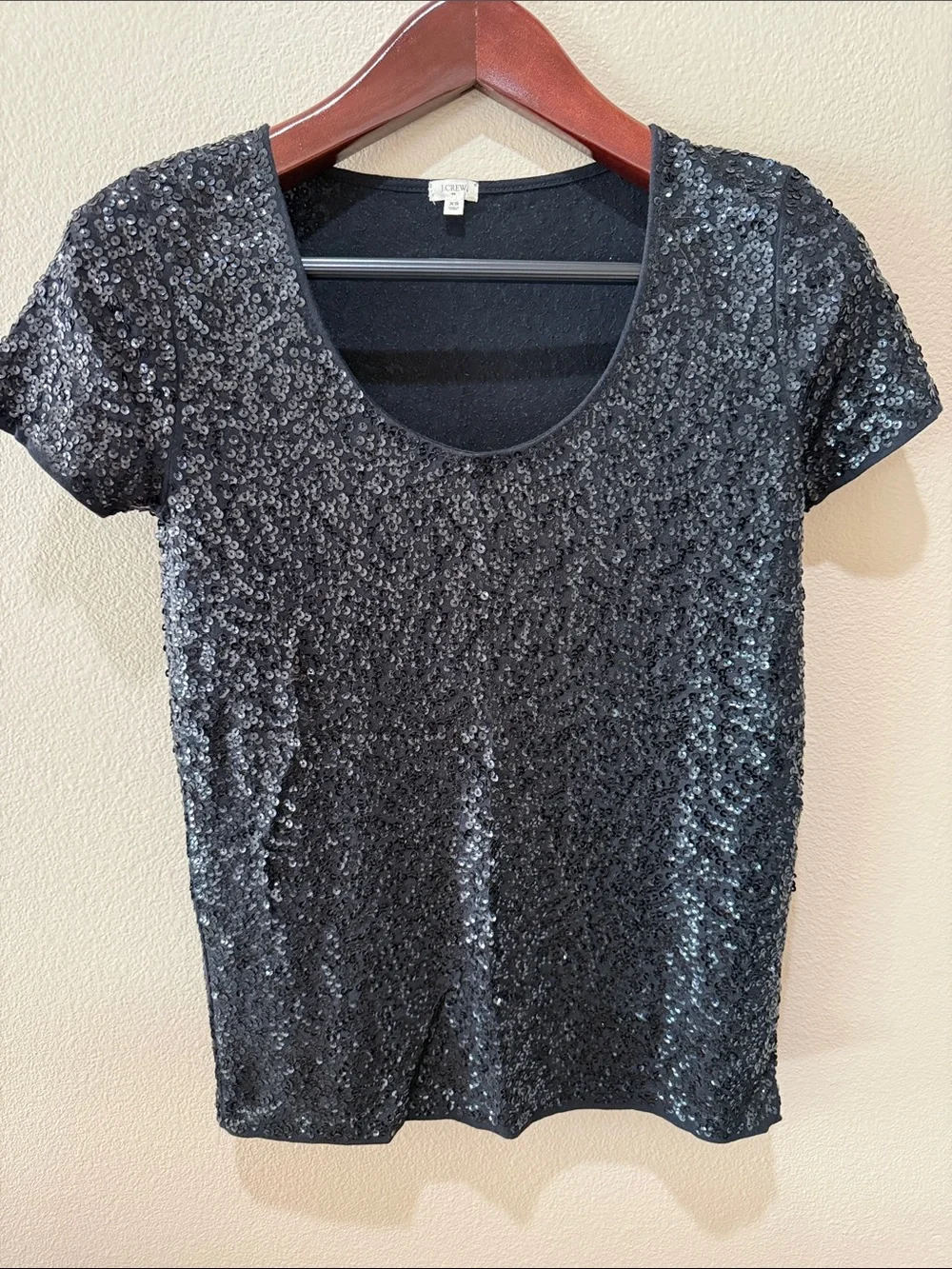 J. Crew Black Sequin Short Sleeve Scoop Neck Tee